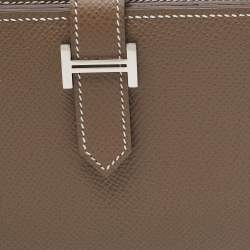 Hermes Taupe  Epsom Leather Palladium Finish Bearn Wallet