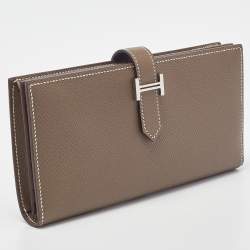 Hermes Taupe  Epsom Leather Palladium Finish Bearn Wallet