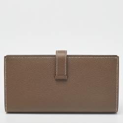 Hermes Taupe  Epsom Leather Palladium Finish Bearn Wallet