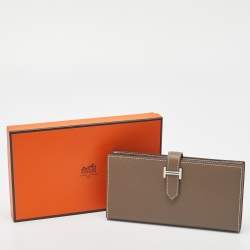 Hermes Taupe  Epsom Leather Palladium Finish Bearn Wallet