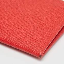 Hermes Rouge Casaque Epsom Leather Calvi Card Holder