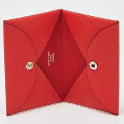 Hermes Rouge Casaque Epsom Leather Calvi Card Holder