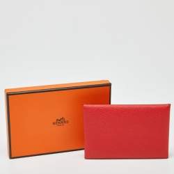 Hermes Rouge Casaque Epsom Leather Calvi Card Holder