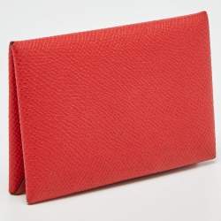 Hermes Rouge Casaque Epsom Leather Calvi Card Holder