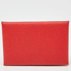 Hermes Rouge Casaque Epsom Leather Calvi Card Holder