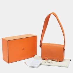 Hermès Orange Chèvre Mysore Leather Palladium Finish Geta Sangle Bag