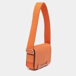 Hermès Orange Chèvre Mysore Leather Palladium Finish Geta Sangle Bag