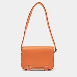 Hermès Orange Chèvre Mysore Leather Palladium Finish Geta Sangle Bag