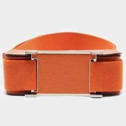 Hermès Orange Chèvre Mysore Leather Palladium Finish Geta Sangle Bag