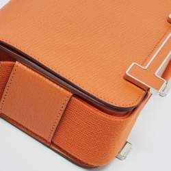Hermès Orange Chèvre Mysore Leather Palladium Finish Geta Sangle Bag