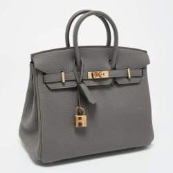 Pre Owned Hermès Etain Togo Leather Gold Finish Birkin 25 Bag