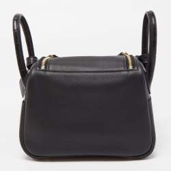 Pre Owned Hermes Black Swift Leather and Matt Alligator Gold Finish Lindy 20 Bag