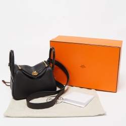 Pre Owned Hermes Black Swift Leather and Matt Alligator Gold Finish Lindy 20 Bag