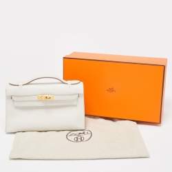 Hermès Gris Pale Swift Leather Gold Finish Kelly Pochette