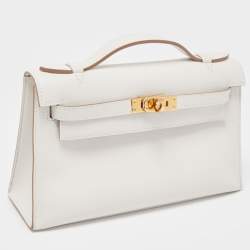 Hermès Gris Pale Swift Leather Gold Finish Kelly Pochette