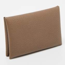 Pre Owned Hermès Etoupe Chevre Mysore Leather Calvi Card Holder