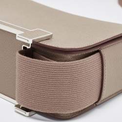 Pre Owned Hermès Etoupe Chèvre Mysore Leather Palladium Finish Geta Sangle Bag