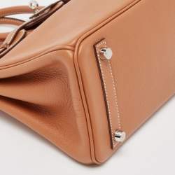 Pre Owned Hermes Gold/Gris Tourterelle Taurillon Novillo Leather Palladium Finish Birkin 25 Bag