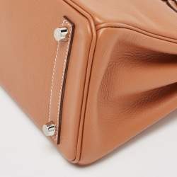 Pre Owned Hermes Gold/Gris Tourterelle Taurillon Novillo Leather Palladium Finish Birkin 25 Bag