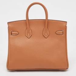 Pre Owned Hermes Gold/Gris Tourterelle Taurillon Novillo Leather Palladium Finish Birkin 25 Bag