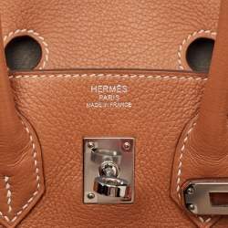 Pre Owned Hermes Gold/Gris Tourterelle Taurillon Novillo Leather Palladium Finish Birkin 25 Bag