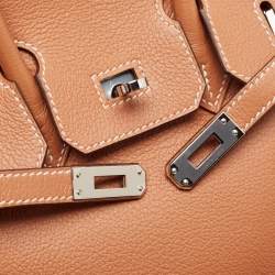 Pre Owned Hermes Gold/Gris Tourterelle Taurillon Novillo Leather Palladium Finish Birkin 25 Bag