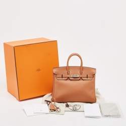 Pre Owned Hermes Gold/Gris Tourterelle Taurillon Novillo Leather Palladium Finish Birkin 25 Bag
