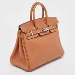 Pre Owned Hermes Gold/Gris Tourterelle Taurillon Novillo Leather Palladium Finish Birkin 25 Bag