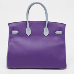 Hermes Crocus/Bleu Lin Epsom Leather Gold Finish Birkin 35 Bag