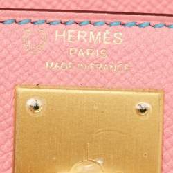 Hermes Rose Confetti/Mykonos/Blanc Epsom Leather Brushed Gold Finish Kelly Sellier 28 Bag