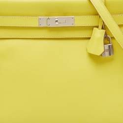 Pre Owned Hermès Lime Evercolor Leather Palladium Finish Kelly Retourne 32 Bag
