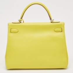 Pre Owned Hermès Lime Evercolor Leather Palladium Finish Kelly Retourne 32 Bag