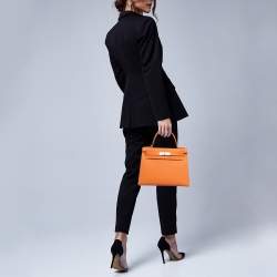مملوكة مسبقًا Hermes Orange Epsom Leather Palladium Finish Kelly Sellier 28 Bag