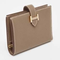 Pre Owned Hermès  Etoupe Epsom Leather Bearn Compact Wallet