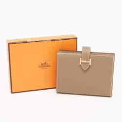 Pre Owned Hermès  Etoupe Epsom Leather Bearn Compact Wallet