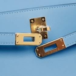 Hermes Bleu Du Nord Swift Leather Gold Finish Kelly Pochette
