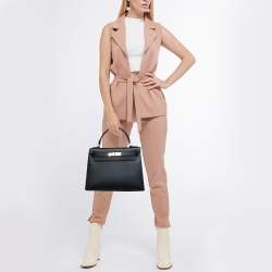 Hermes Noir Epsom Leather Gold Finish Kelly Sellier 28 Bag