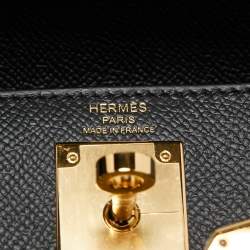 Hermes Noir Epsom Leather Gold Finish Kelly Sellier 28 Bag