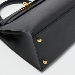 Hermes Noir Epsom Leather Gold Finish Kelly Sellier 28 Bag