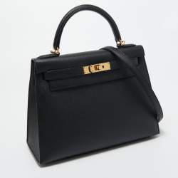 Hermes Noir Epsom Leather Gold Finish Kelly Sellier 28 Bag