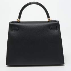 Hermes Noir Epsom Leather Gold Finish Kelly Sellier 28 Bag