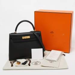 Hermes Noir Epsom Leather Gold Finish Kelly Sellier 28 Bag
