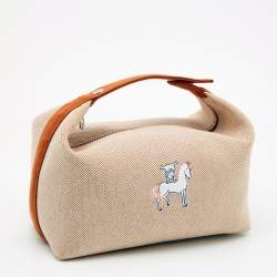 Pre Owned Hermes Natural/Biscuit Toile H Canvas Large Bride-a-Brac Case Pouch