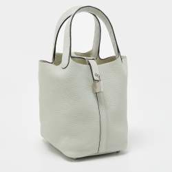 Pre Owned Hermes Gris Neve Taurillon Clemence Leather and Matte Alligator Picotin Lock 18 Bag