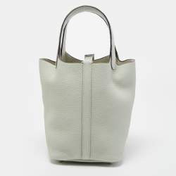 Pre Owned Hermes Gris Neve Taurillon Clemence Leather and Matte Alligator Picotin Lock 18 Bag