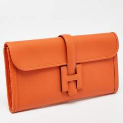 Pre Owned Hermès Orange Swift Leather Jige Elan 29 Clutch