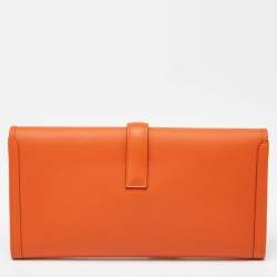 Pre Owned Hermès Orange Swift Leather Jige Elan 29 Clutch