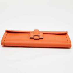 Pre Owned Hermès Orange Swift Leather Jige Elan 29 Clutch