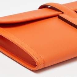 Pre Owned Hermès Orange Swift Leather Jige Elan 29 Clutch