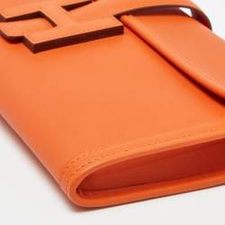 Pre Owned Hermès Orange Swift Leather Jige Elan 29 Clutch